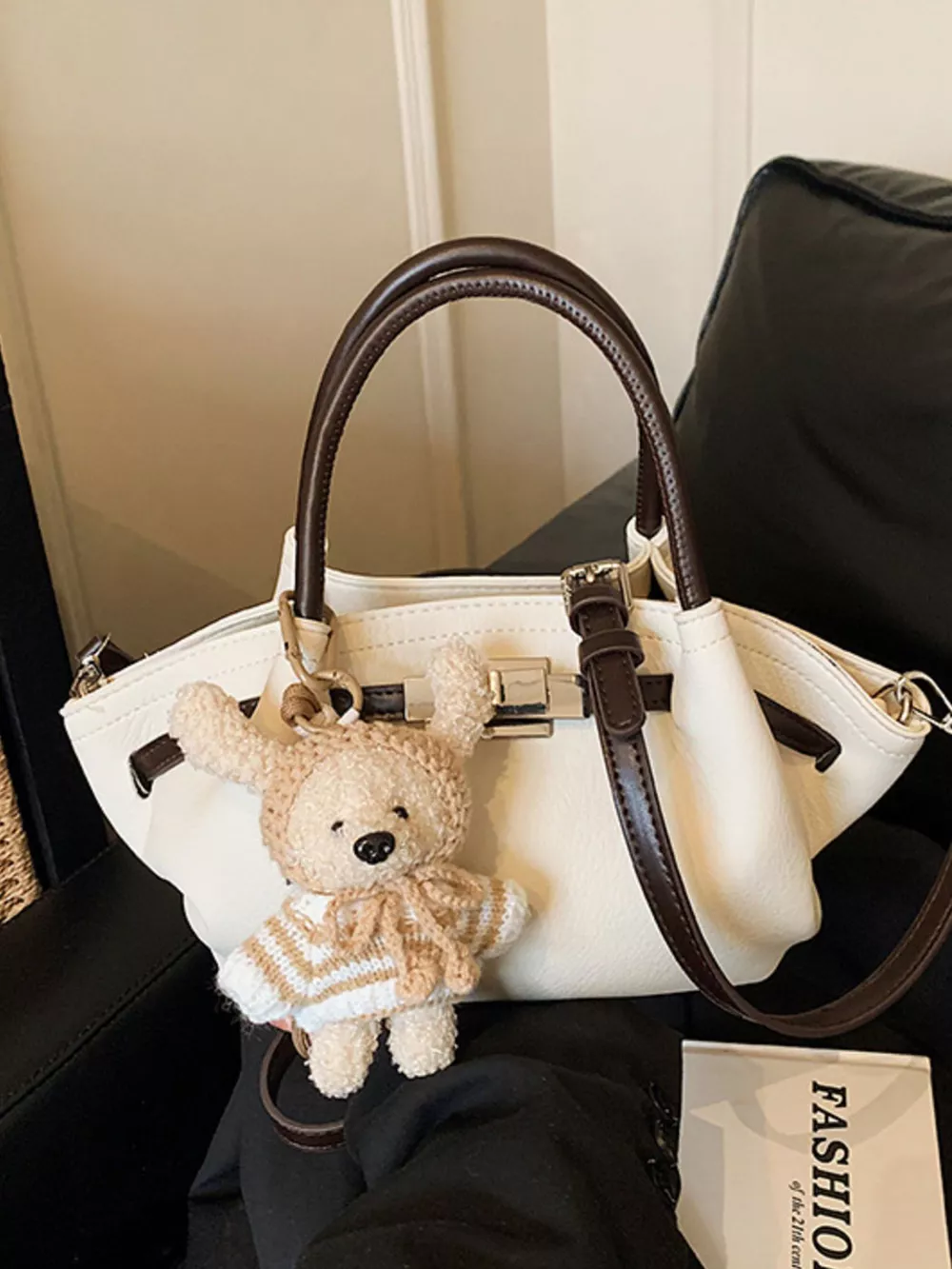 Buckle Decor Crossbody Bag with Bear Charm, image 2