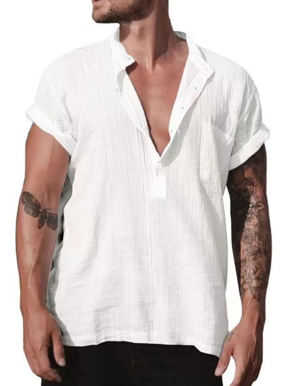Men's Full Size Casual Linen Short Sleeve Top Plus Size, image 2