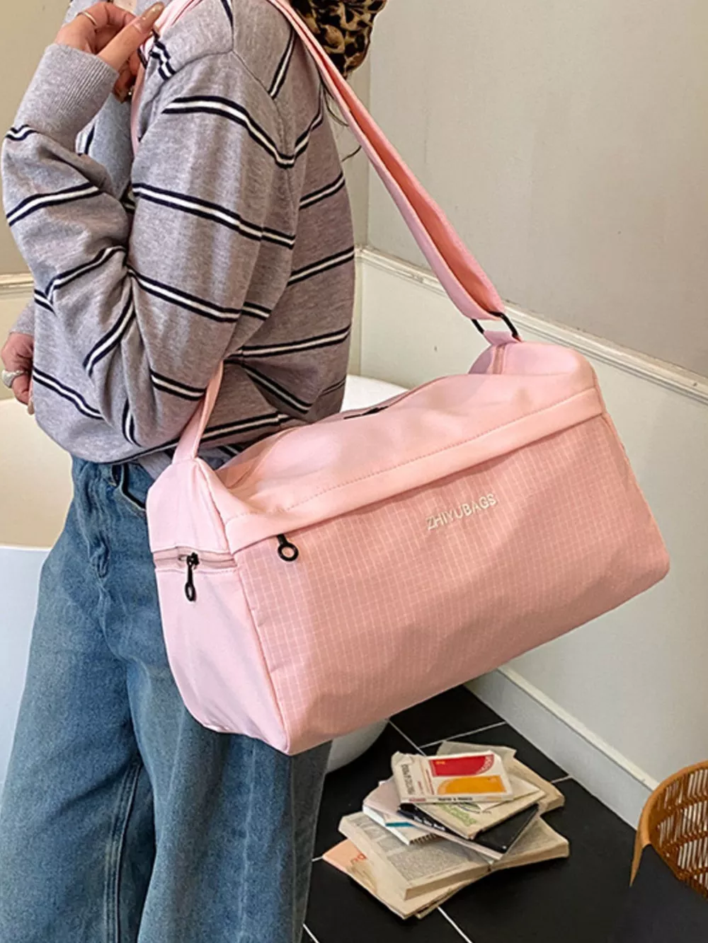 Plaid Oxford Cloth Travel Bag, image 10