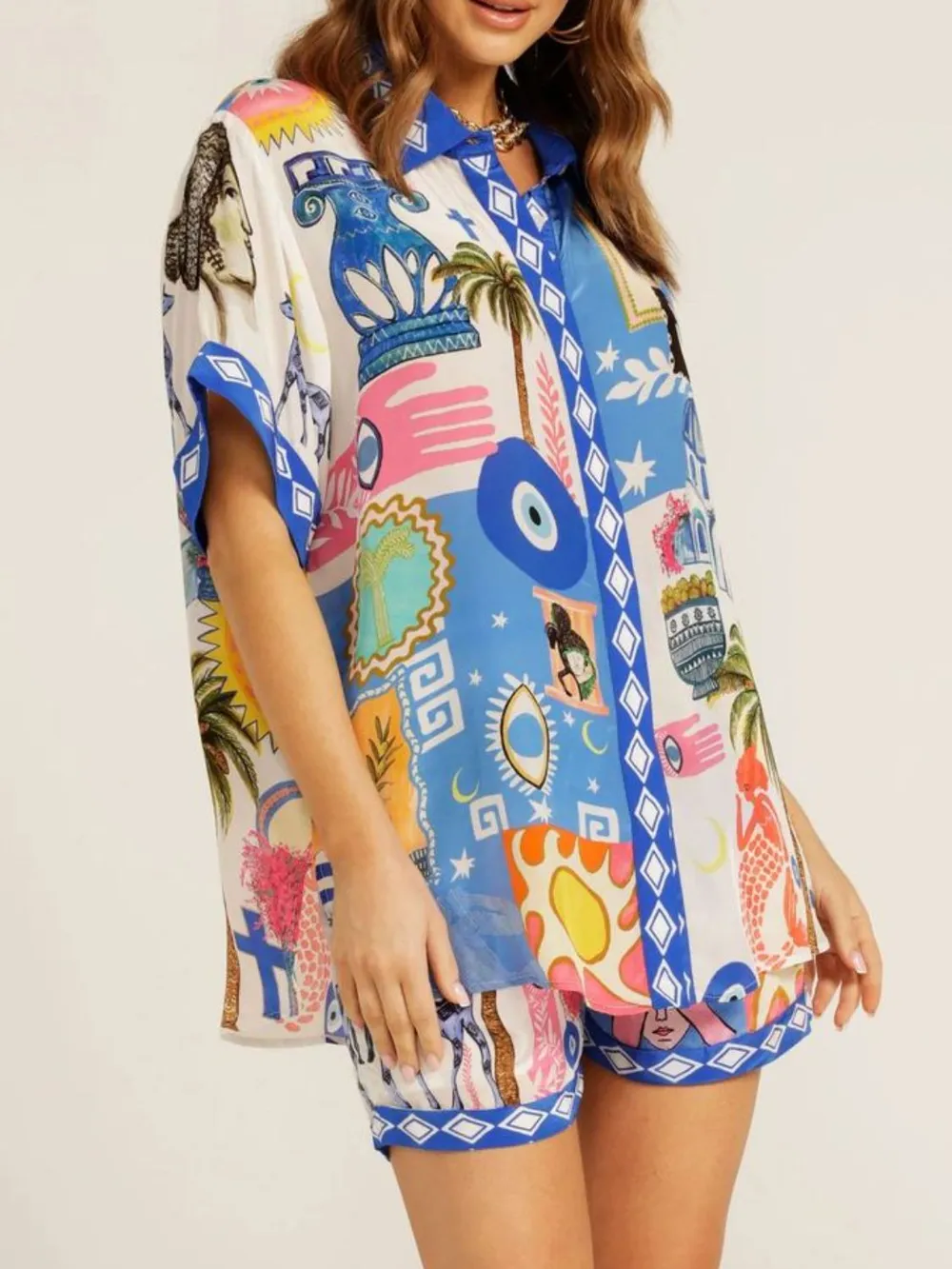 Button Up Half Sleeve Top and Shorts Set, image 2