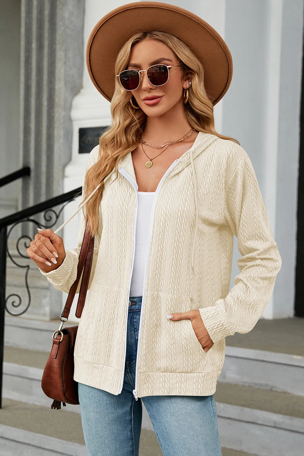 Drawstring Zip Up Long Sleeve Hoodie, image 22