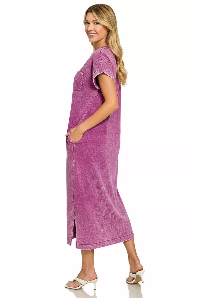 Washed Exposed Seam Short Sleeve T-Shirt Dress, image 2