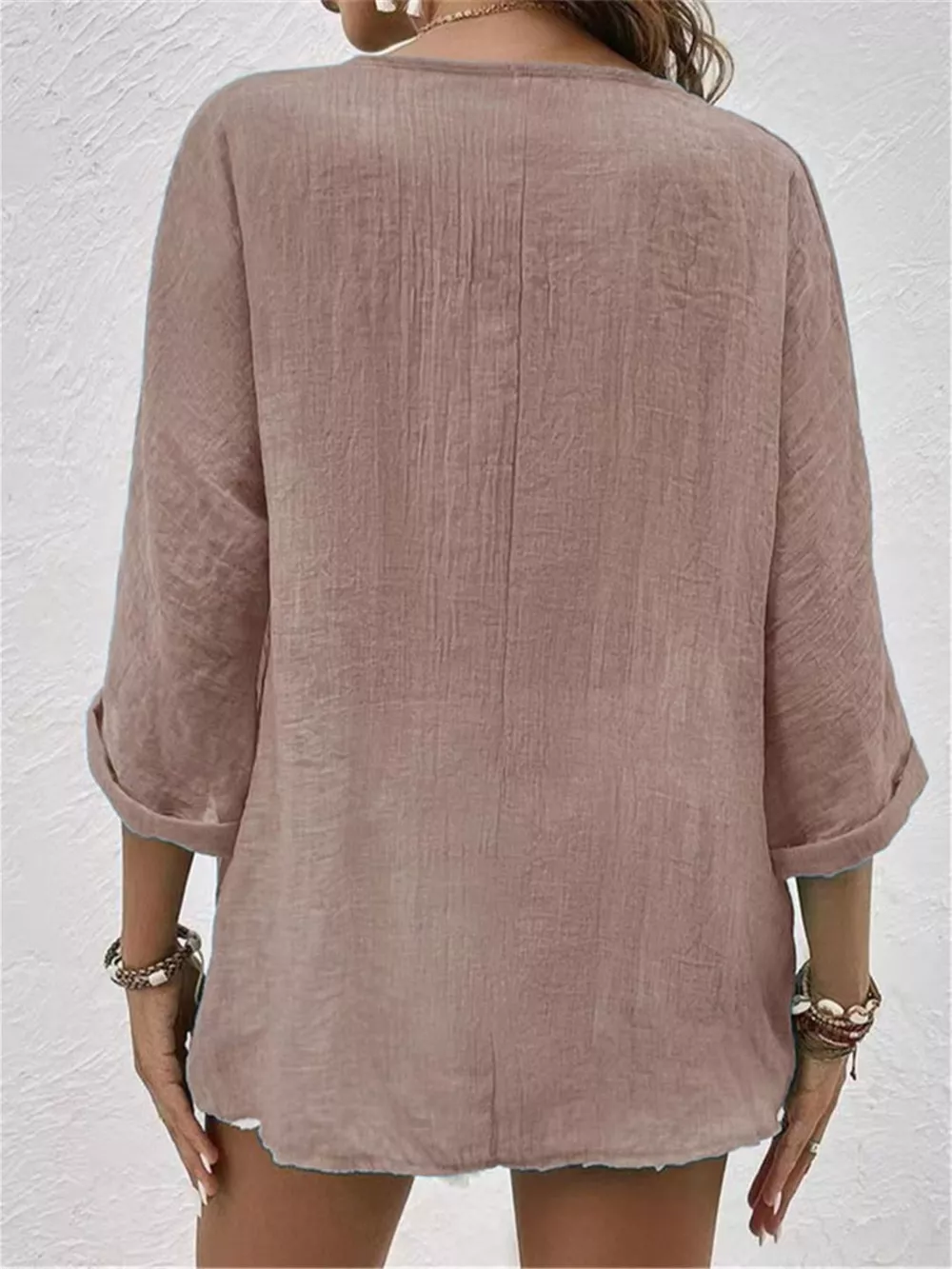 Full Size Casual V-Neck Button-Down Blouse Plus Size, image 11