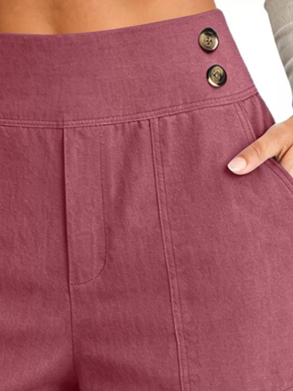 Full Size High-Waisted Button-Detail Cropped Pants Plus Size, image 22