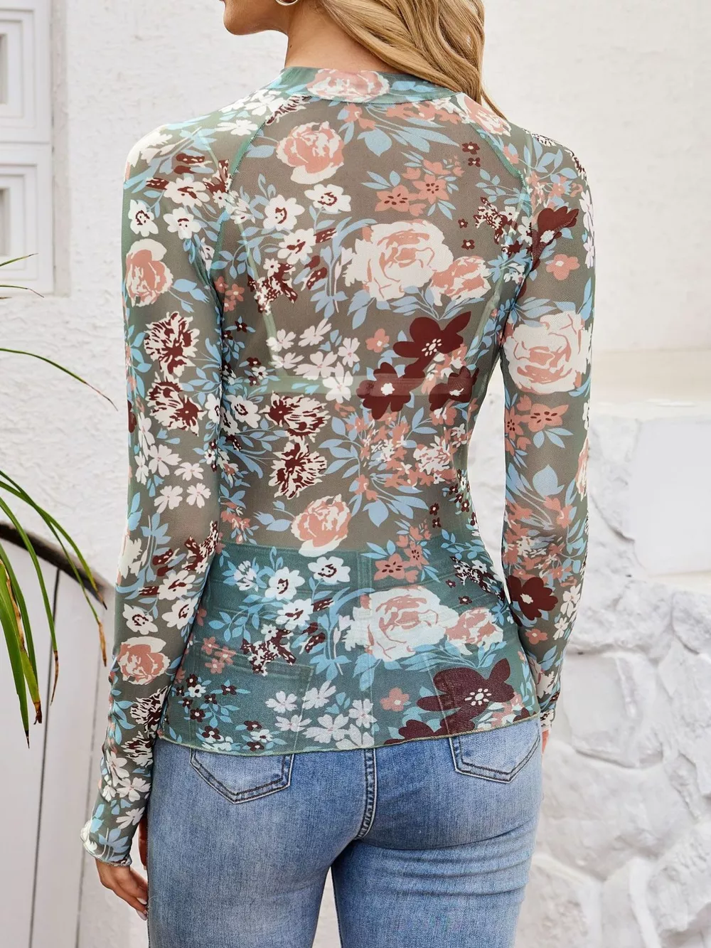Sheer Mock Neck Long Sleeve Top, image 10
