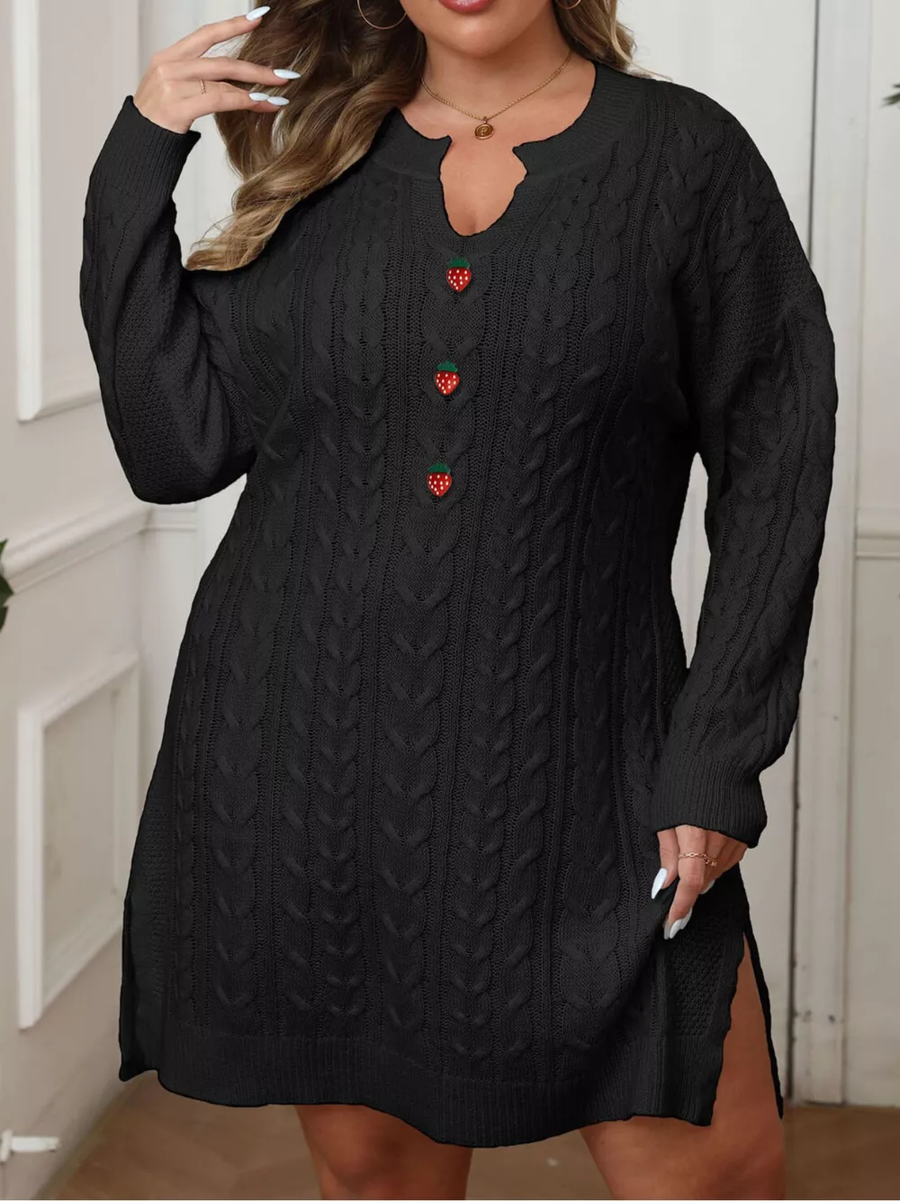 Plus Size Strawberry Cable Knit Sweater Dress