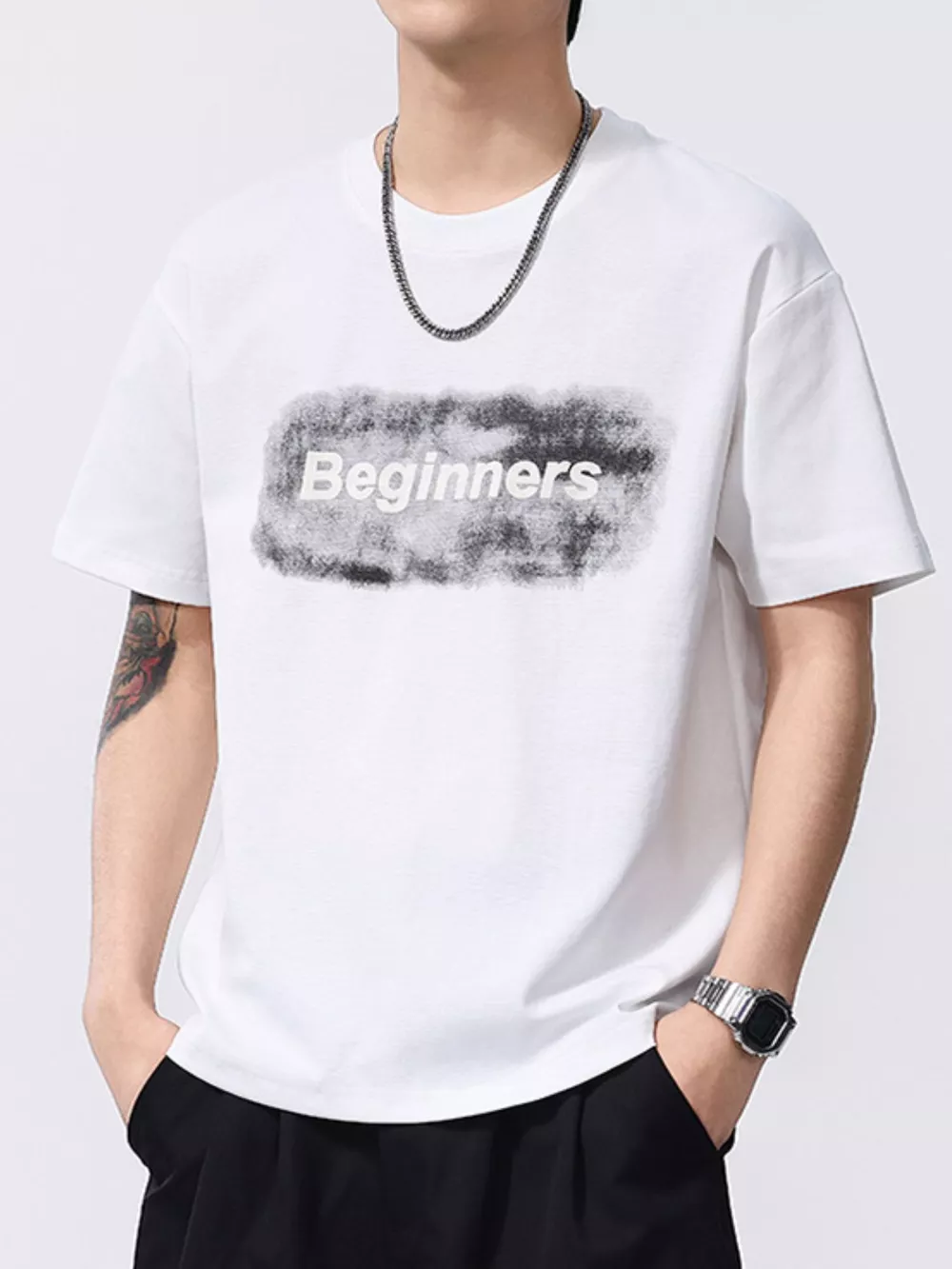 Men's Plus Size Letter Round Neck Short Sleeve T-Shirt, image 2
