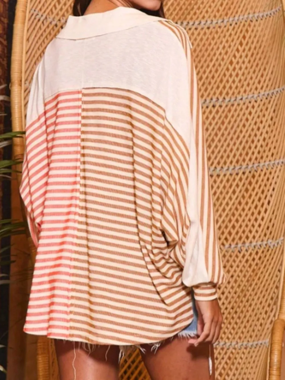 Striped Oversized Half Button Sweatshirt, image 9