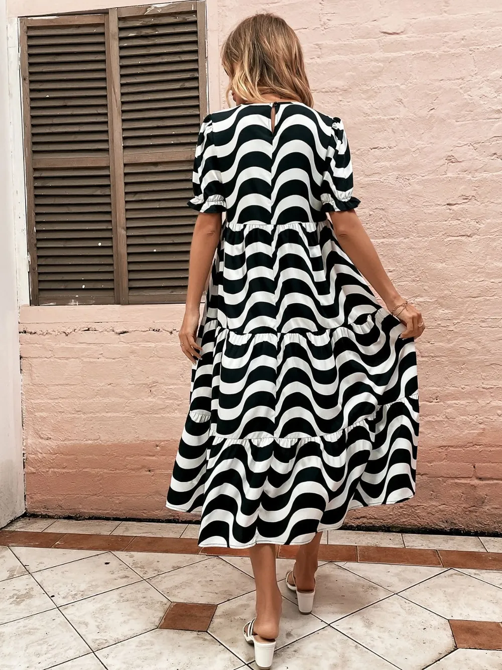Wavy Striped Round Neck Short Sleeve Dress, image 13