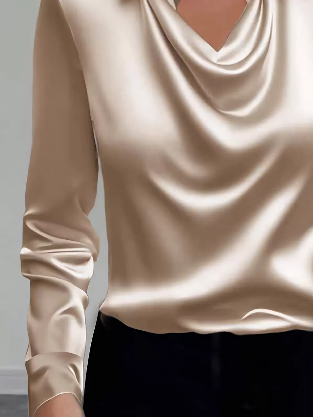 Satin Collared Neck Long Sleeve Blouse, image 5