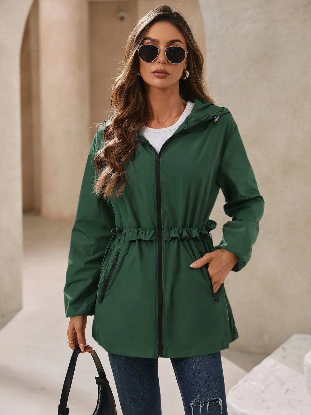 Outdoor Waterproof Long Sleeve Hooded Windbreaker, image 16
