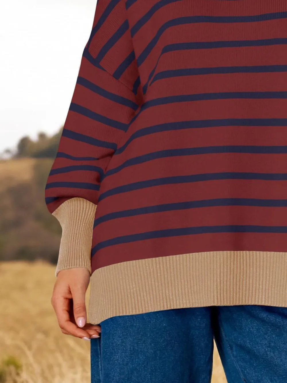 Striped Round Neck Long Sleeve Sweater, image 15