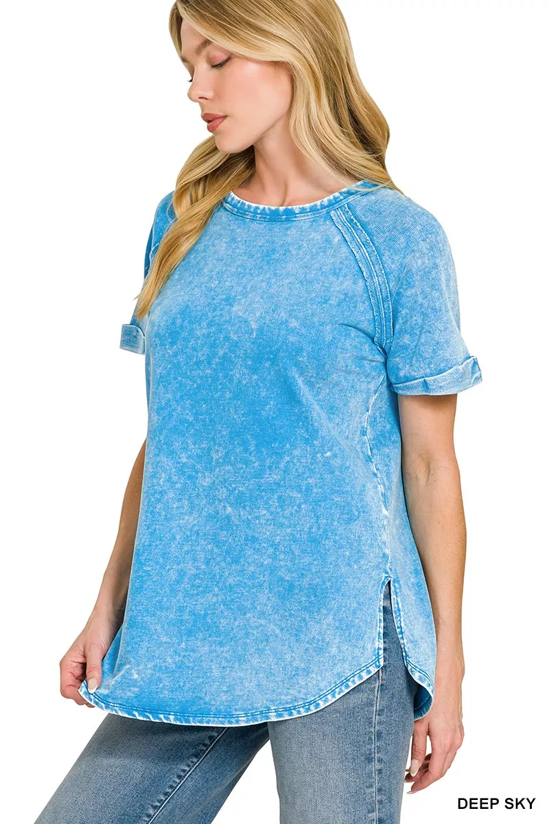 French Terry Washed Curved Hem Top, image 2