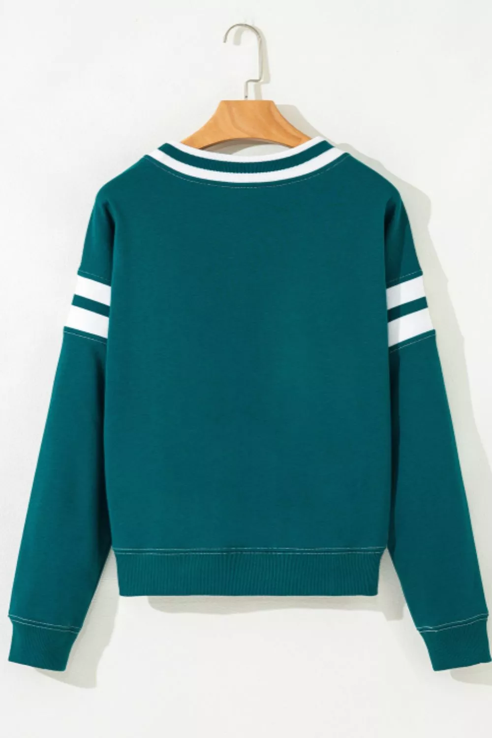 Contrast Striped Patchwork Round Neck Drop Shoulder Sweatshirt, image 9