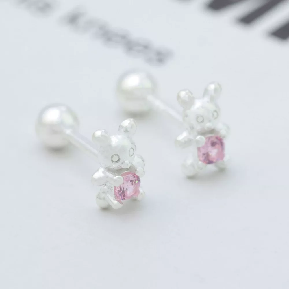 925 Sterling Silver Bear Stud Earrings, image 3