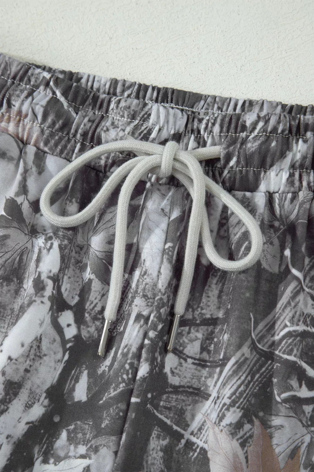 Abstract Maple Leaf Printed Tie Elastic Waist Shorts, image 6