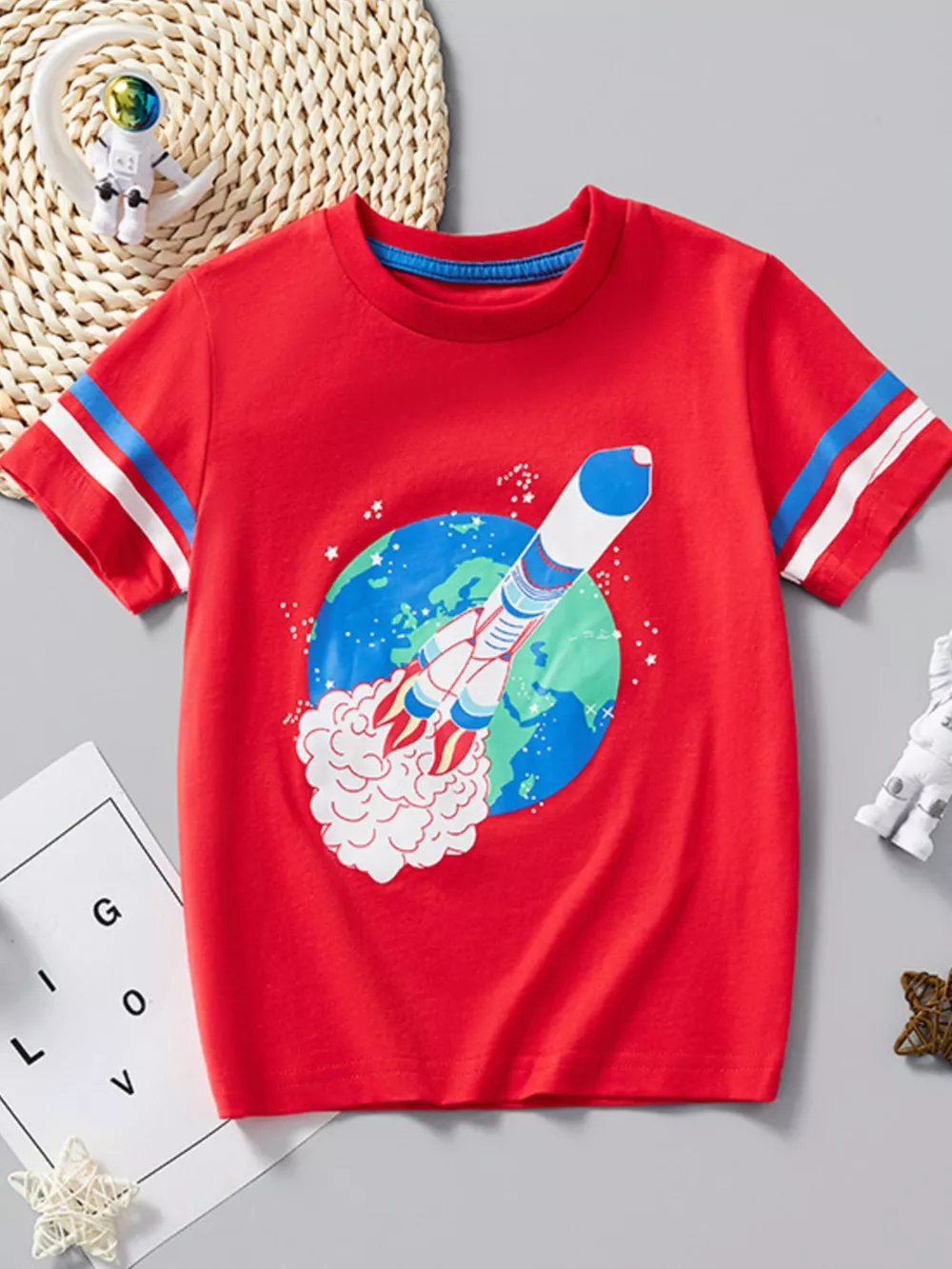 Children's Rocket Graphic Short Sleeve Casual T-Shirt