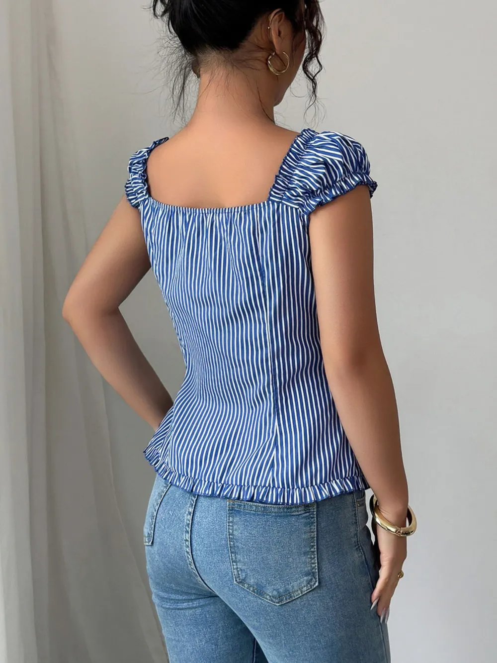 Striped Cap Sleeve Shirt, image 5