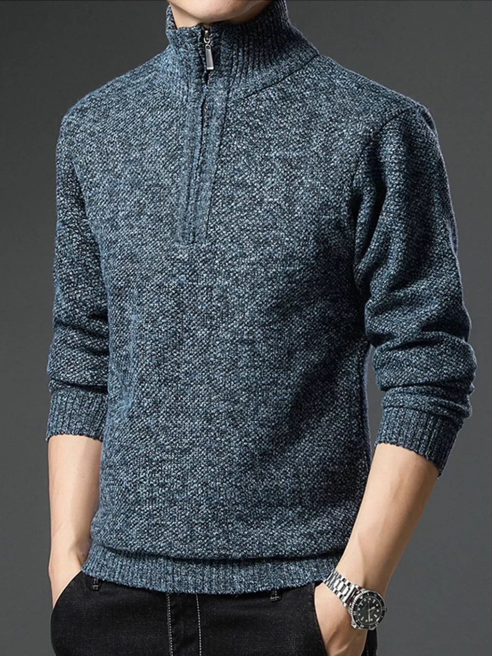 Men's Plus Size Half-Zip Knitted Pullover Sweater, image 3