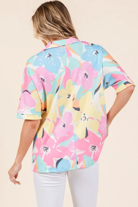 Floral Collared Neck Half Sleeve Top, image 4