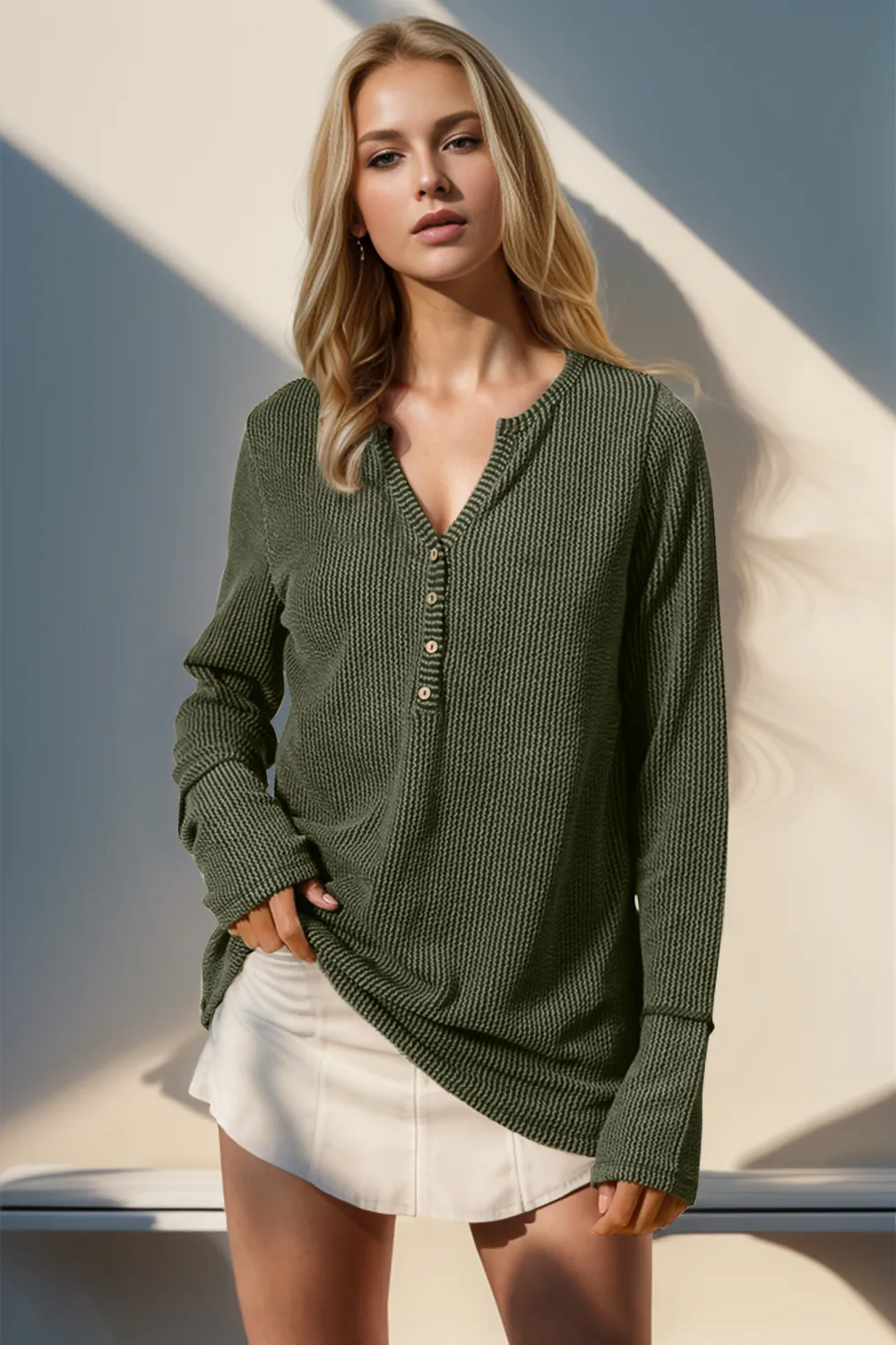 Full Size Notched Thumbhole Long Sleeve T-Shirt, image 15