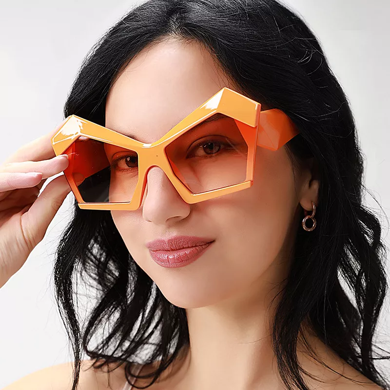 Oversized Geometric Orange Fashion Sunglasses, image 2
