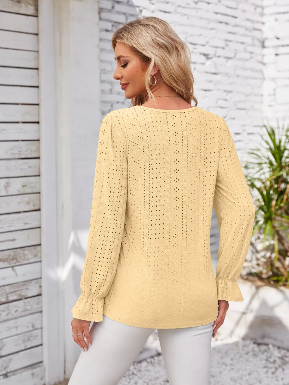 Applique V-Neck Flounce Sleeve T-Shirt, image 13