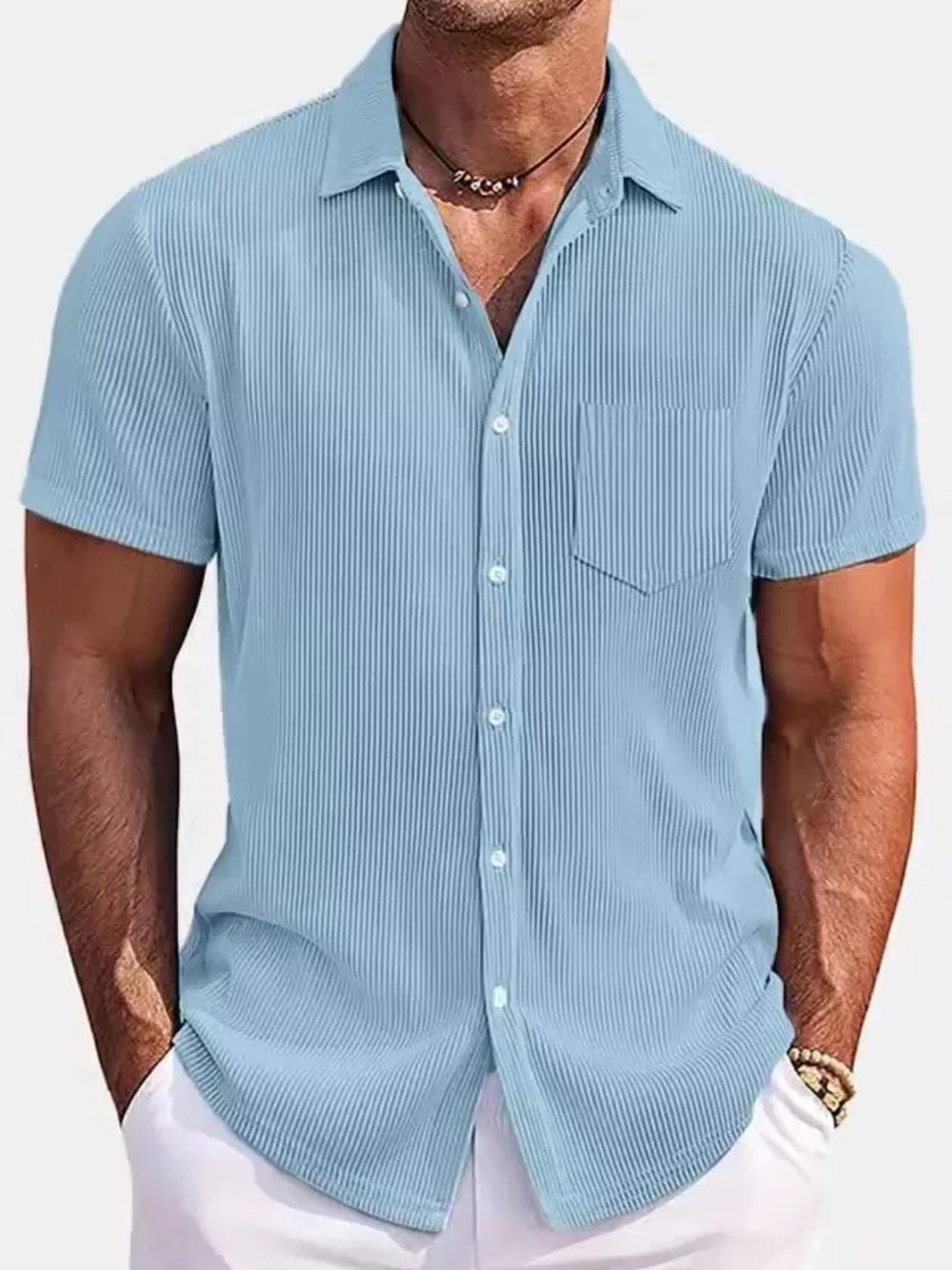Men's Full Size Classic Short Sleeve Corduroy Button Down Shirt Plus Size, image 3