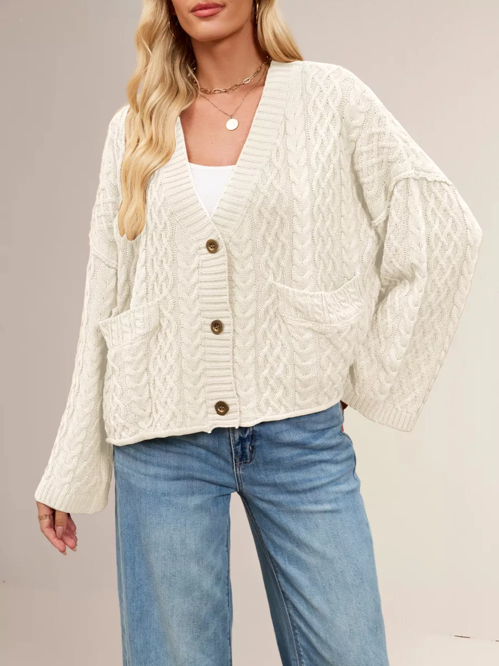 Cable Knit Button-Down Cardigan, image 21