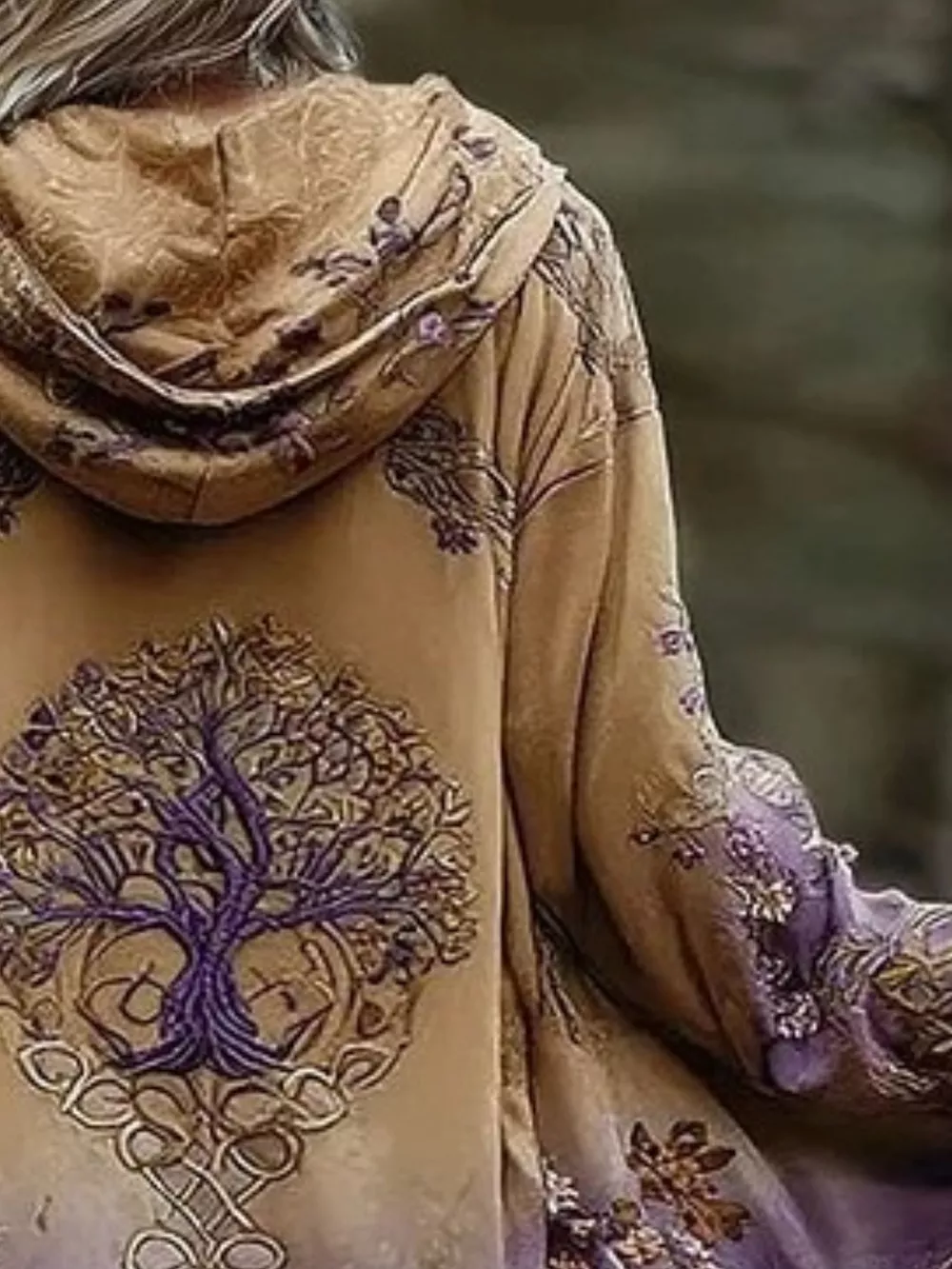 Full Size Tree Graphic Back Hooded Outerwear Plus Size, image 4