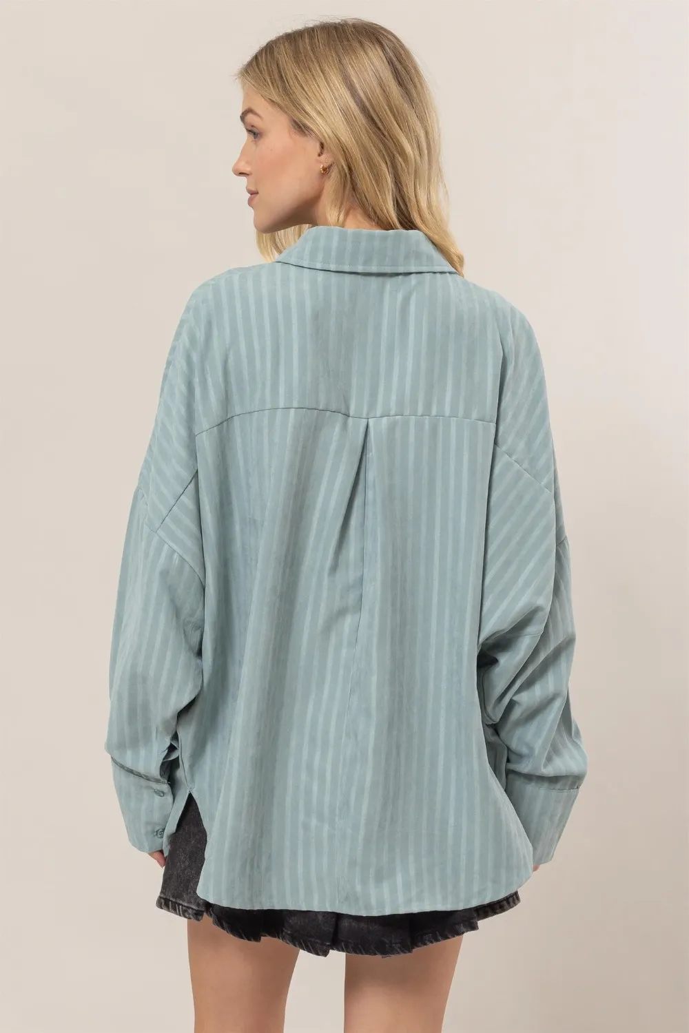 Stripe Button Down Long Sleeve Oversized Shirt, image 2