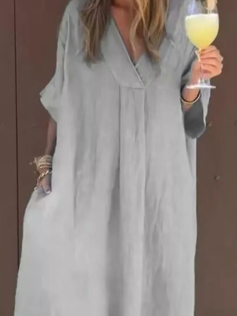 Full Size V-Neck Maxi Dress with Flowy Silhouette Plus Size, image 7