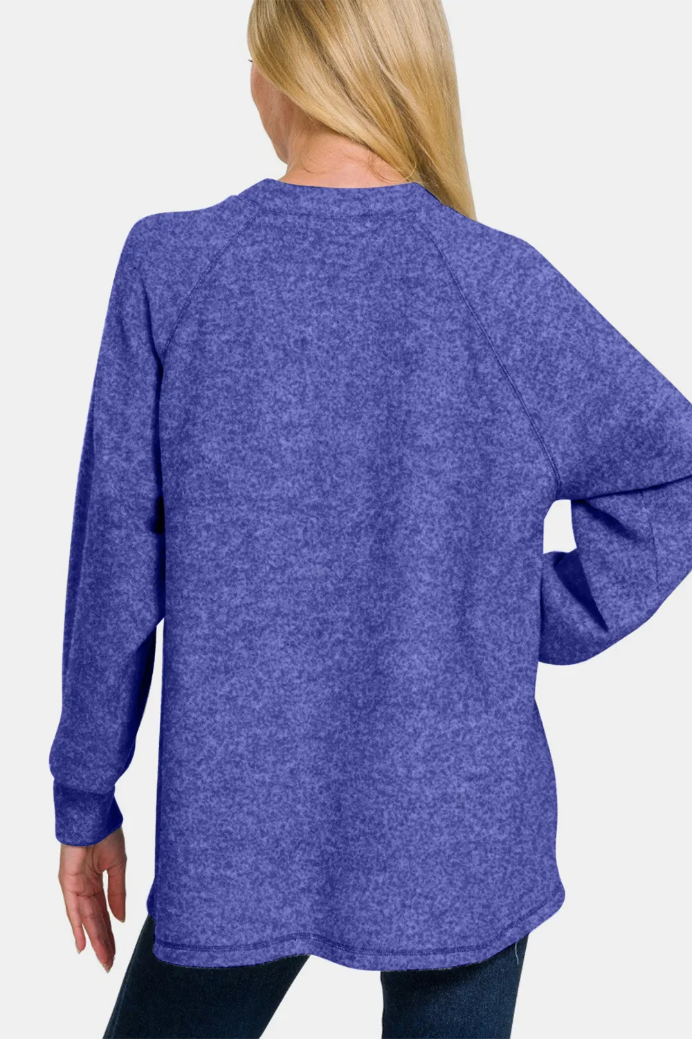 Full Size Brushed Melange Hacci High-Low Sweater, image 2