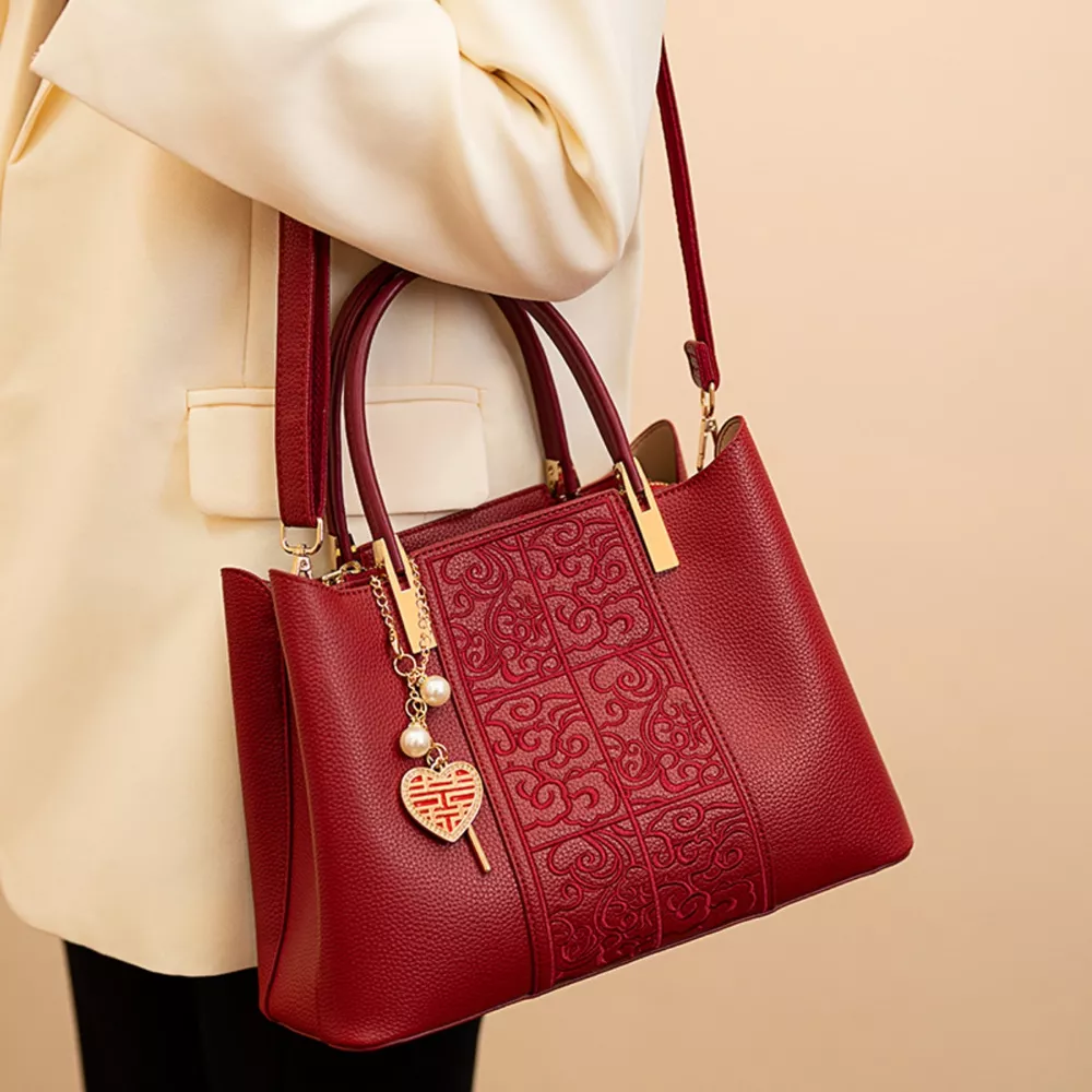 Embossed Leather Top Handle Handbag, image 3