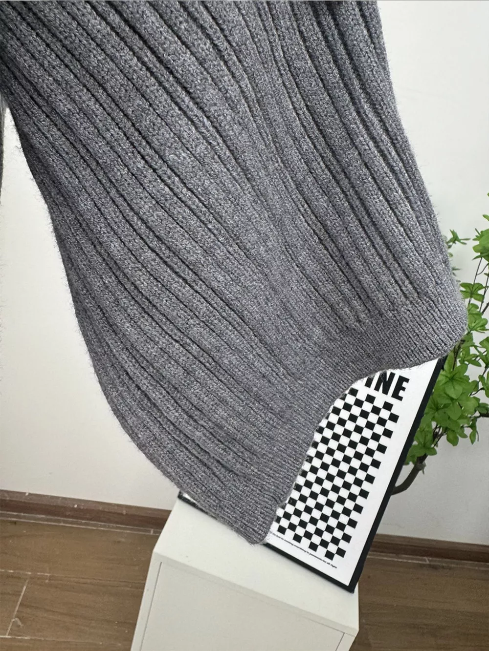 3-Piece Crew Neck Ribbed Sweater and Wide-Leg Pants Set with Scarf, image 12