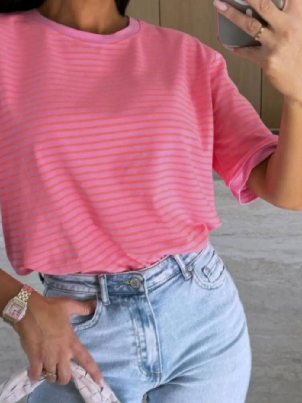 Striped Round Neck Short Sleeve T-Shirt, image 12