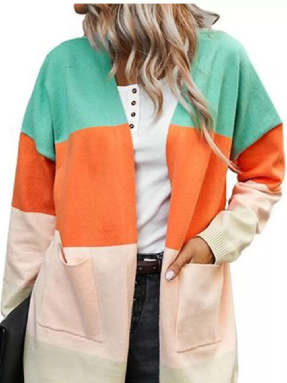Color-Block Open Front Knit Cardigan, image 3
