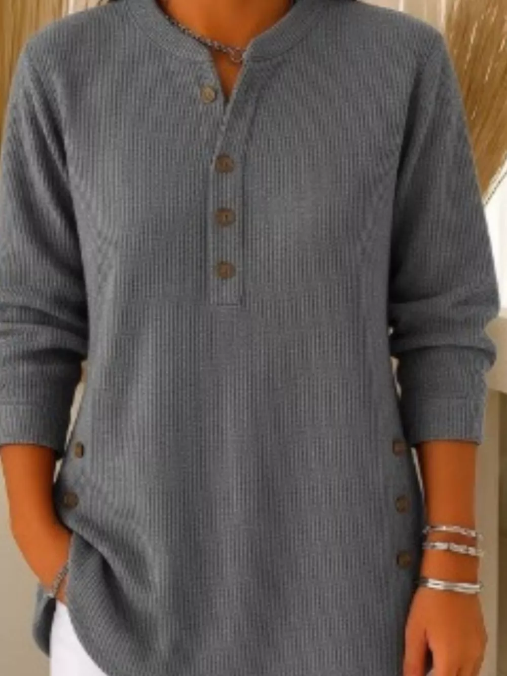Full Size Button Detail Corduroy Top Plus Size, image 31