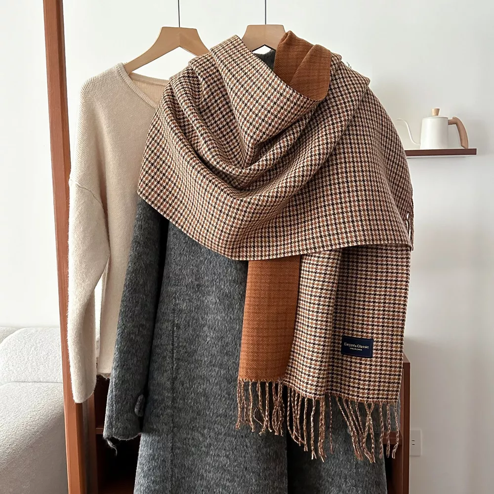 Plaid Fringe Warm Winter Scarf, image 4