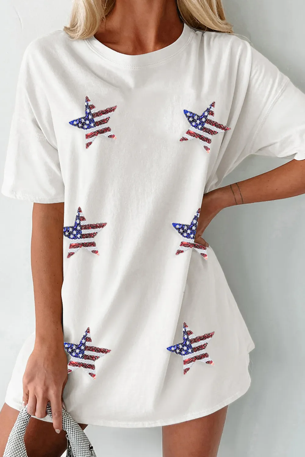 US Flag Star Round Neck Half Sleeve Oversize T-Shirt, image 3