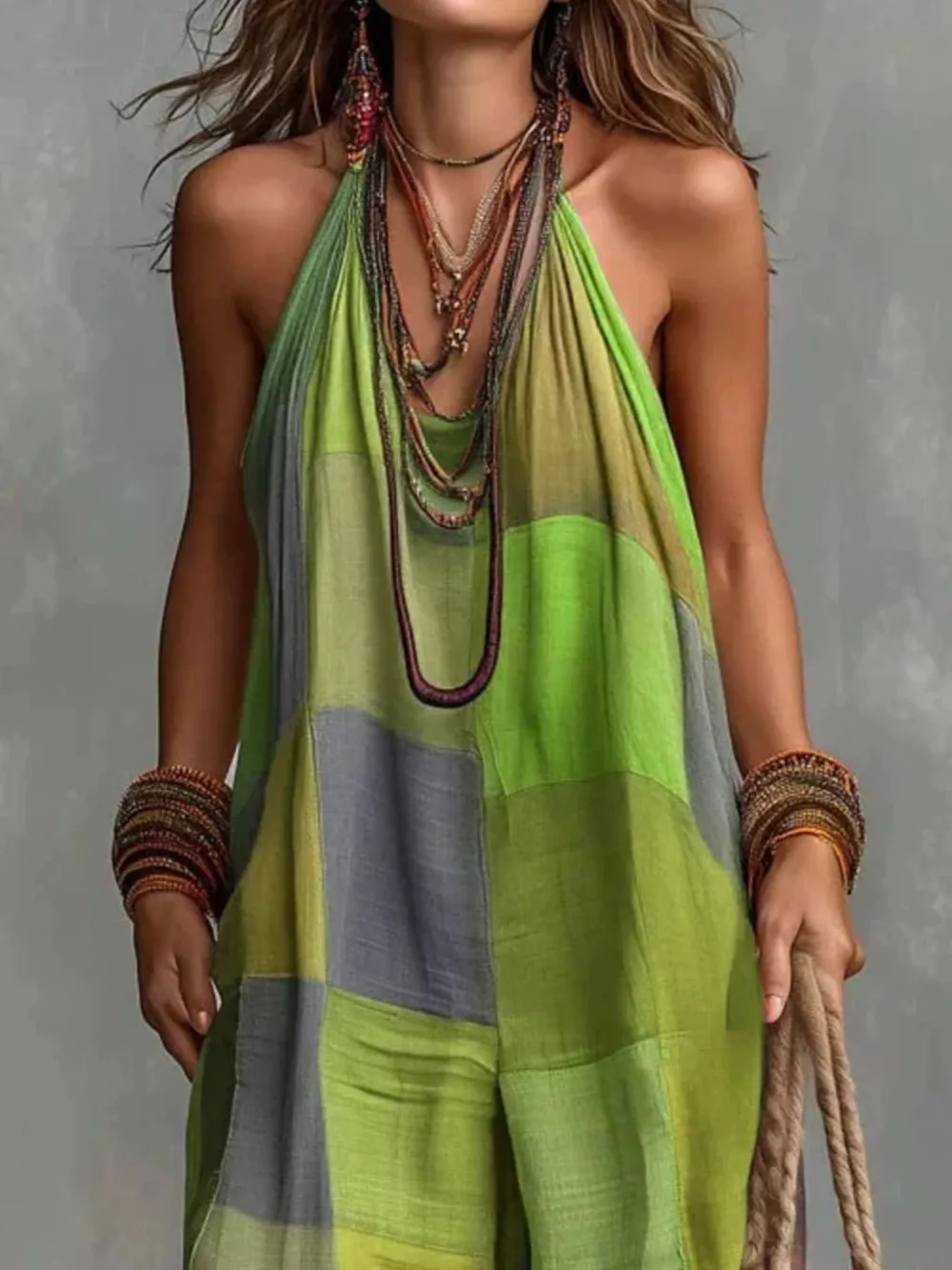 Full Size Plaid Halter Neck Wide-Leg Jumpsuit Plus Size, image 6