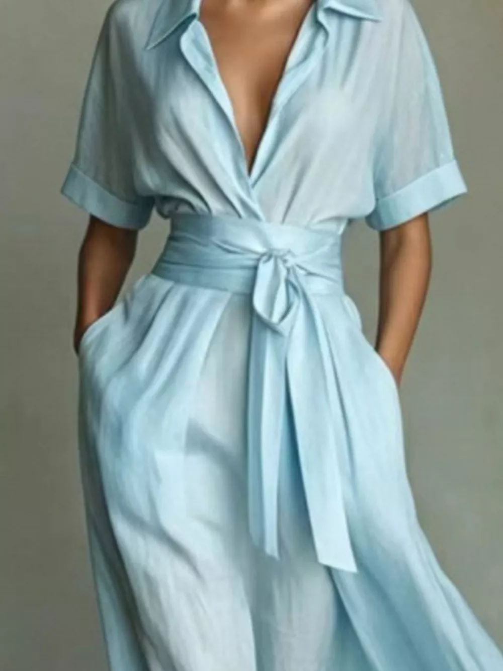 Collared Neck Maxi Shirt Dress, image 13