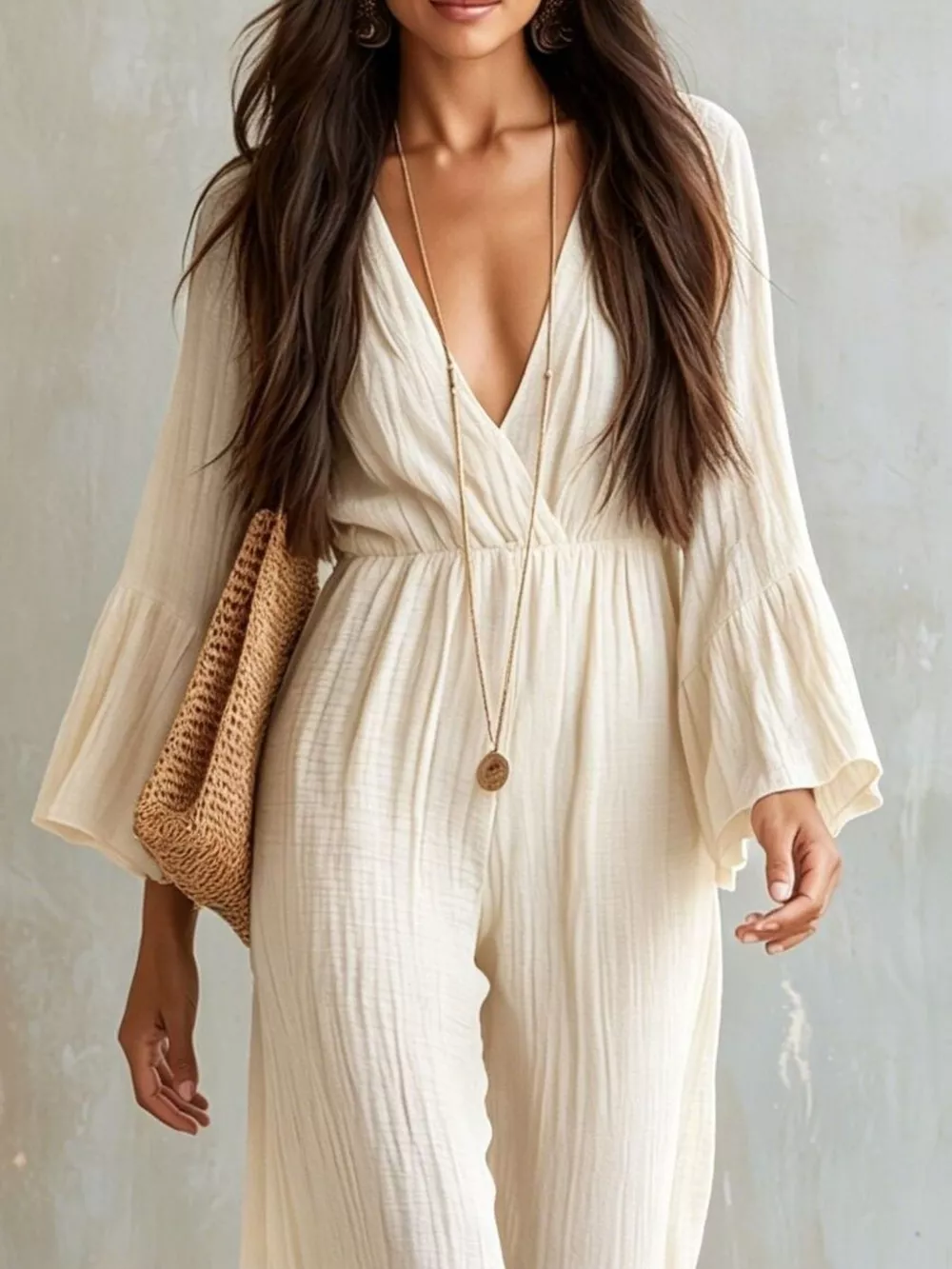 Textured Flare Sleeve Jumpsuit, image 4