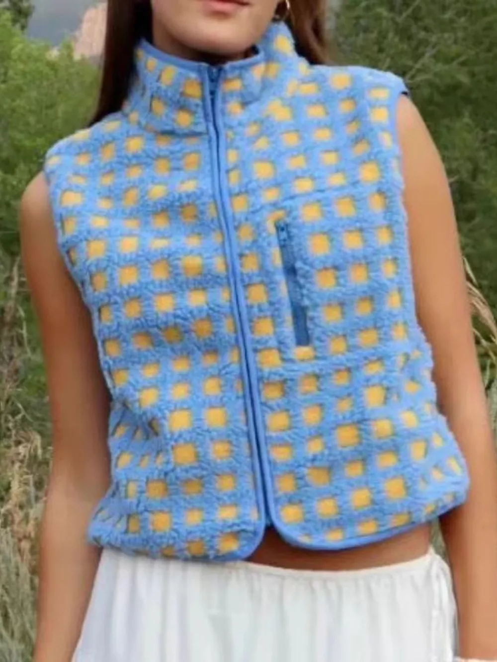 Plaid Zip Up Vest Coat, image 12