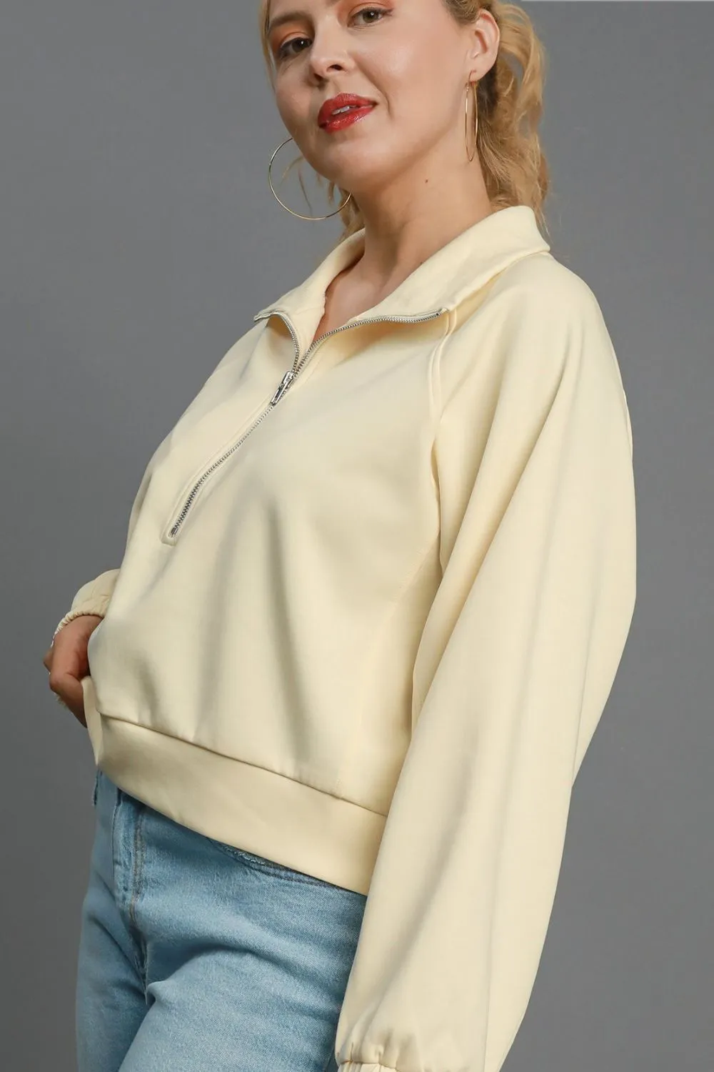 Full Size Half Zip Cropped Sweatshirt Plus Size, image 3