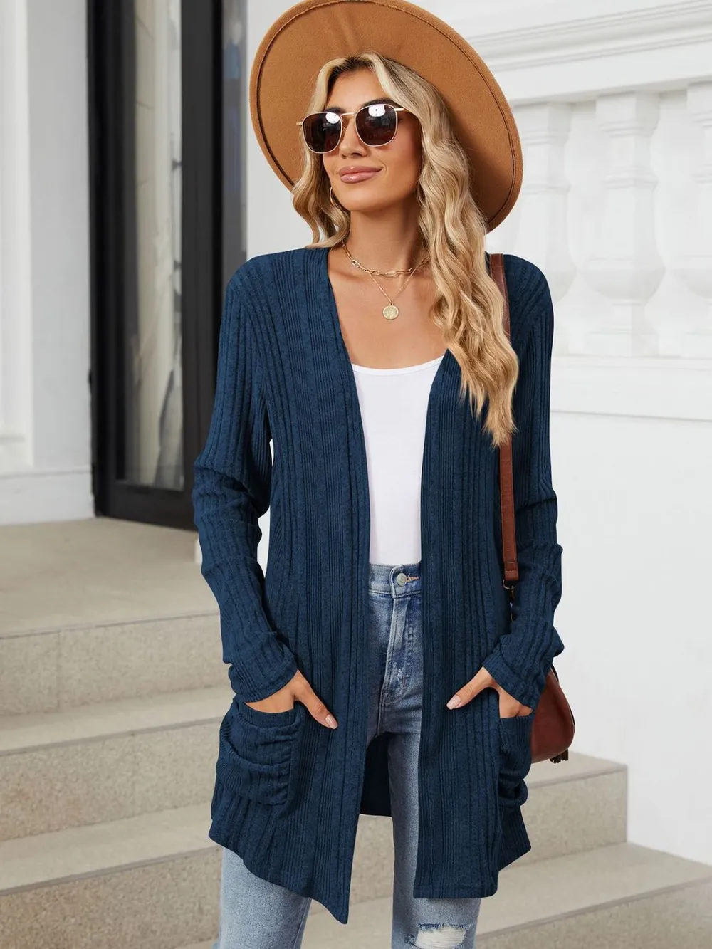 Pocketed Open Front Long Sleeve Cardigan, image 32