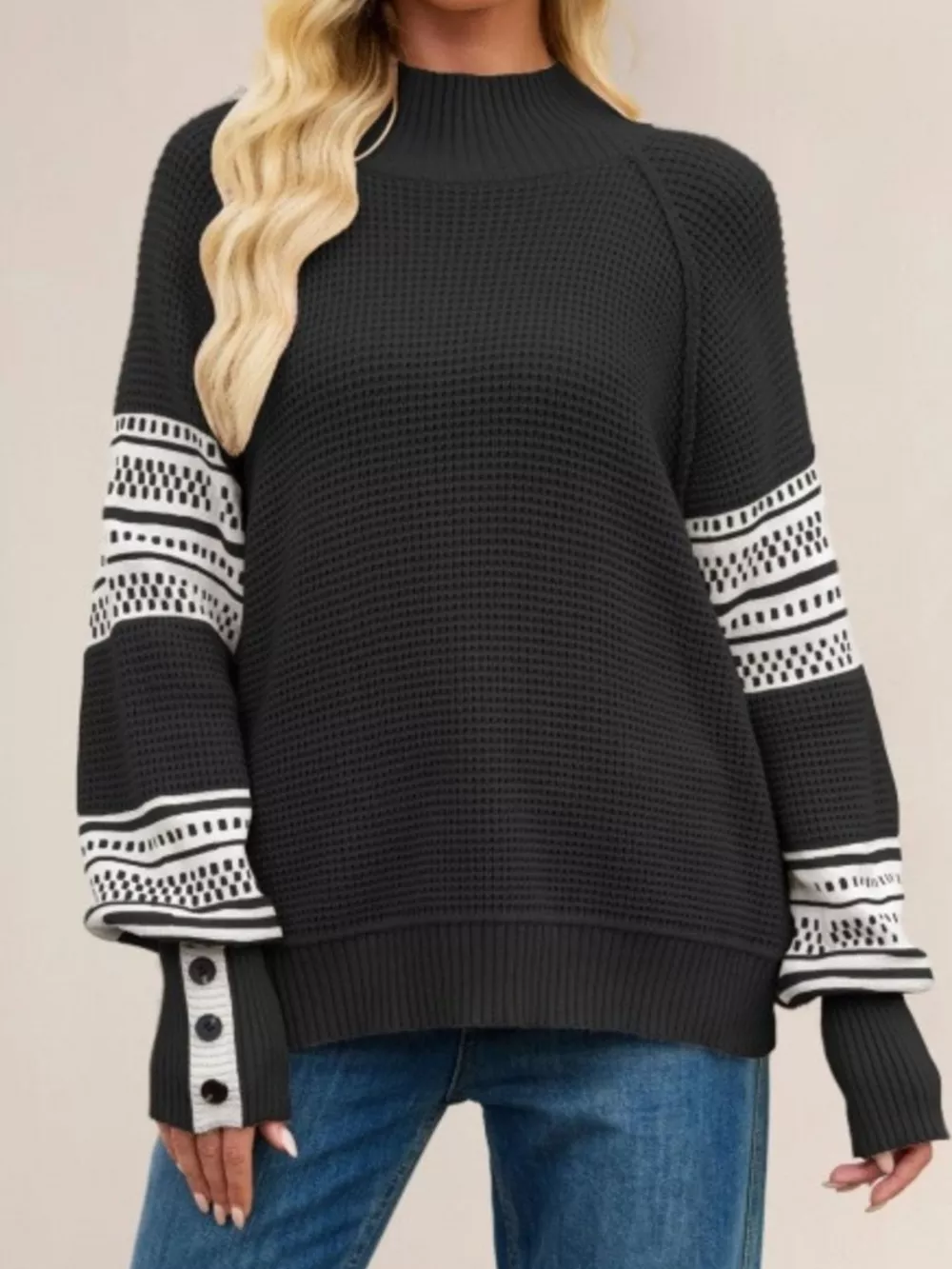 Waffle Knit Mock Neck Sweater, image 6