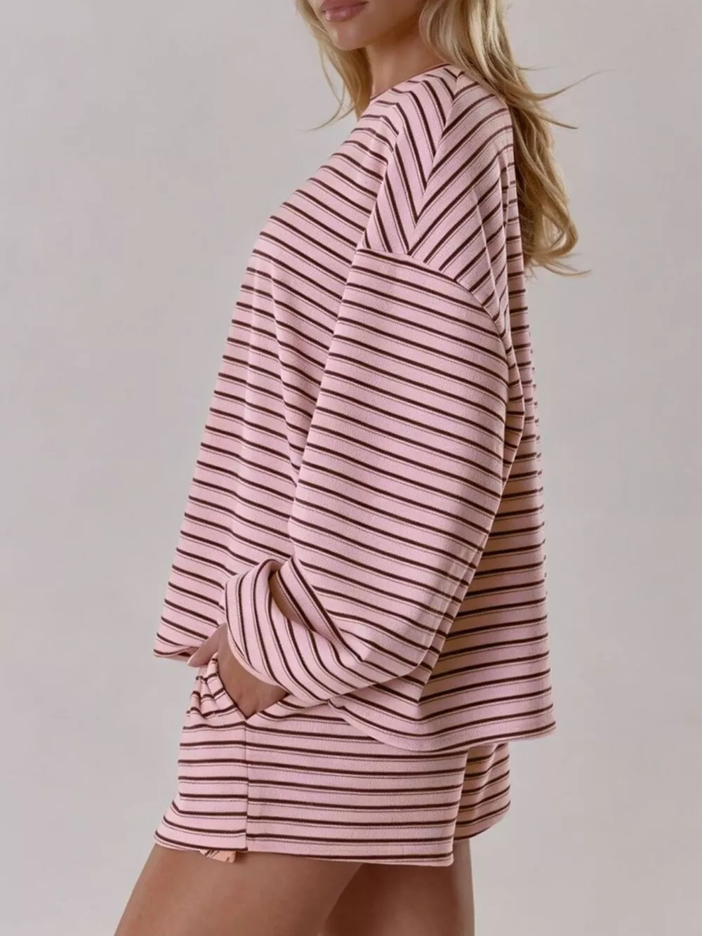 Casual Striped Long-Sleeve Top and Shorts Set, image 8