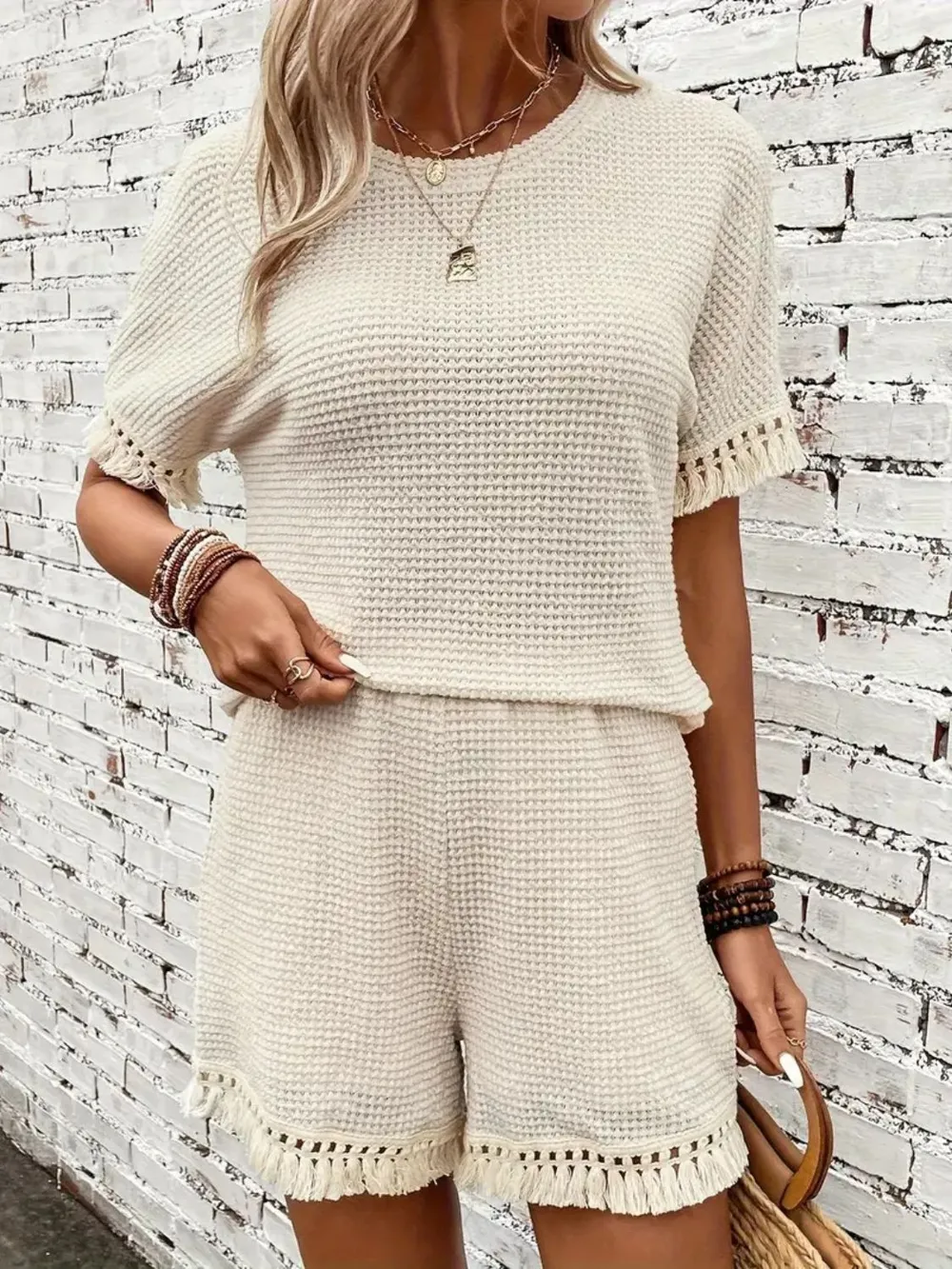Tassel Round Neck Top and Shorts Set, image 21