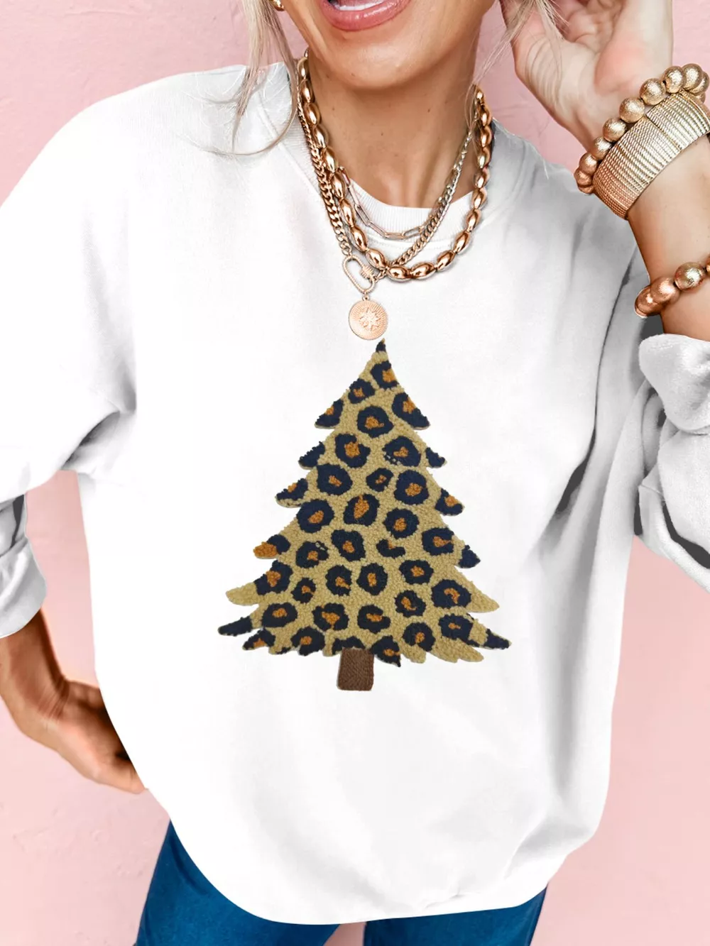 Plush Leopard Tree Patched Drop Shoulder Sweatshirt, image 3